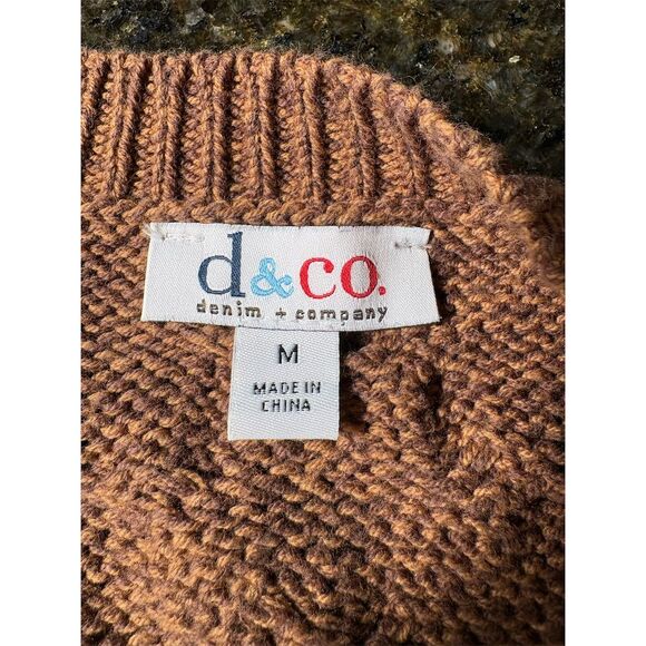 Denim & Co Women's M Brown Cable-Knit Cardigan Sweater - Picture 7 of 8